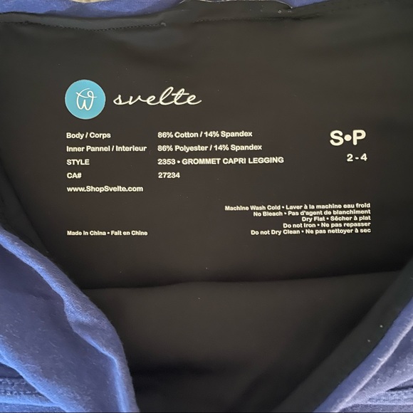 Svelte, Grommet Capri, Body Shaping Crop Leggings. Blue Small. - Picture 6 of 7